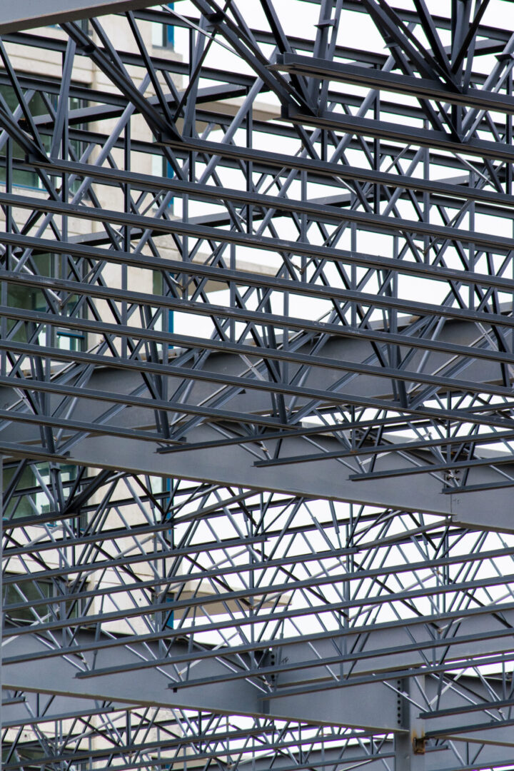 Abstract steel building component under construction
