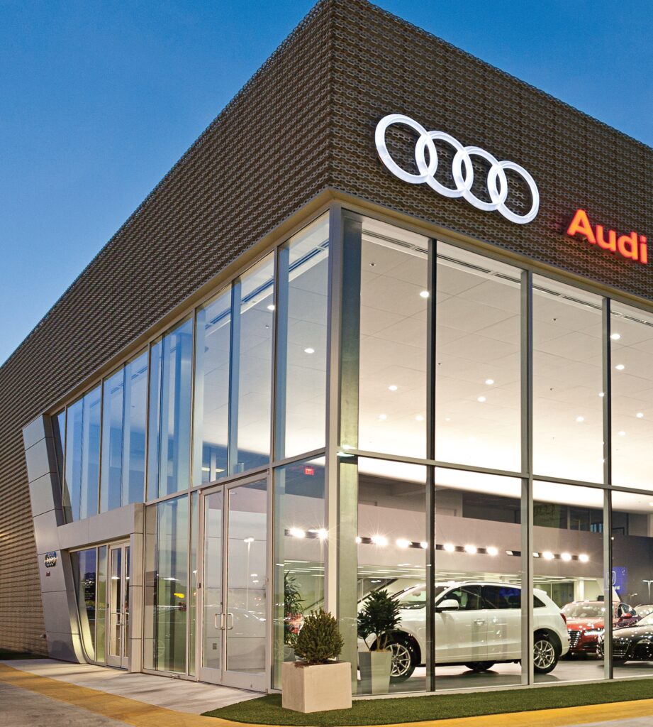 An Audi Showroom With Glass Displays