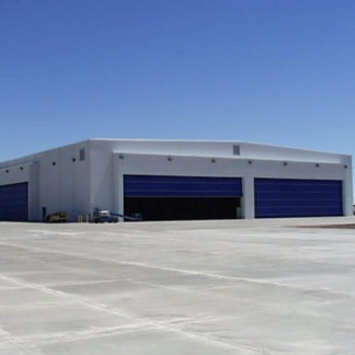 A Metallic Facility With Royal Blue Shutters