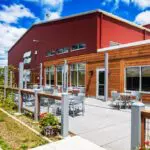 Restaurant building with outdoor seating